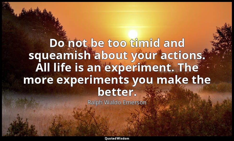 Do not be too timid and squeamish about your actions. All life is an experiment. — Ralph Waldo Emerson