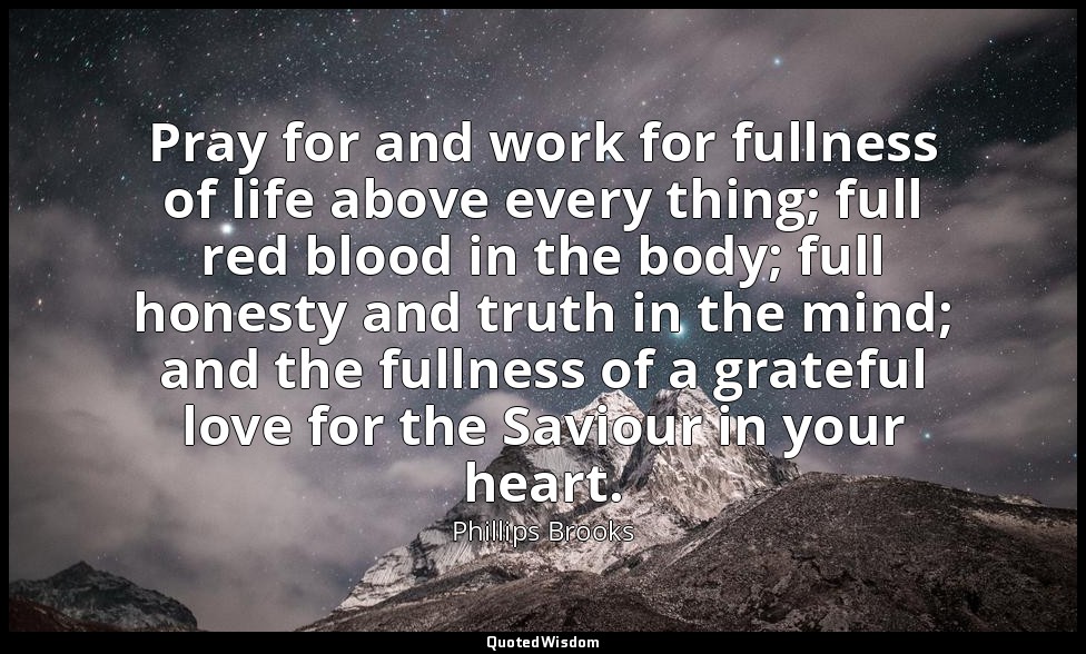 Pray for and work for fullness of life above every thing; full red blood in the  — Phillips Brooks