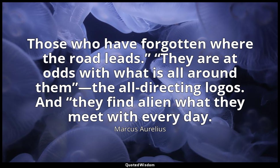 Those who have forgotten where the road leads.” “They are at odds with what is a — Marcus Aurelius