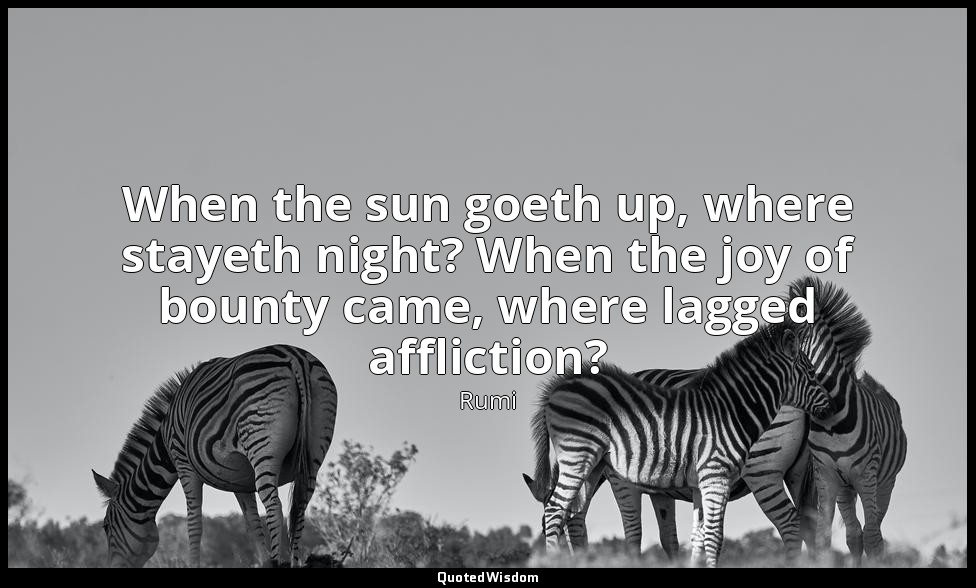 When the sun goeth up, where stayeth night? When the joy of bounty came, where l — Rumi