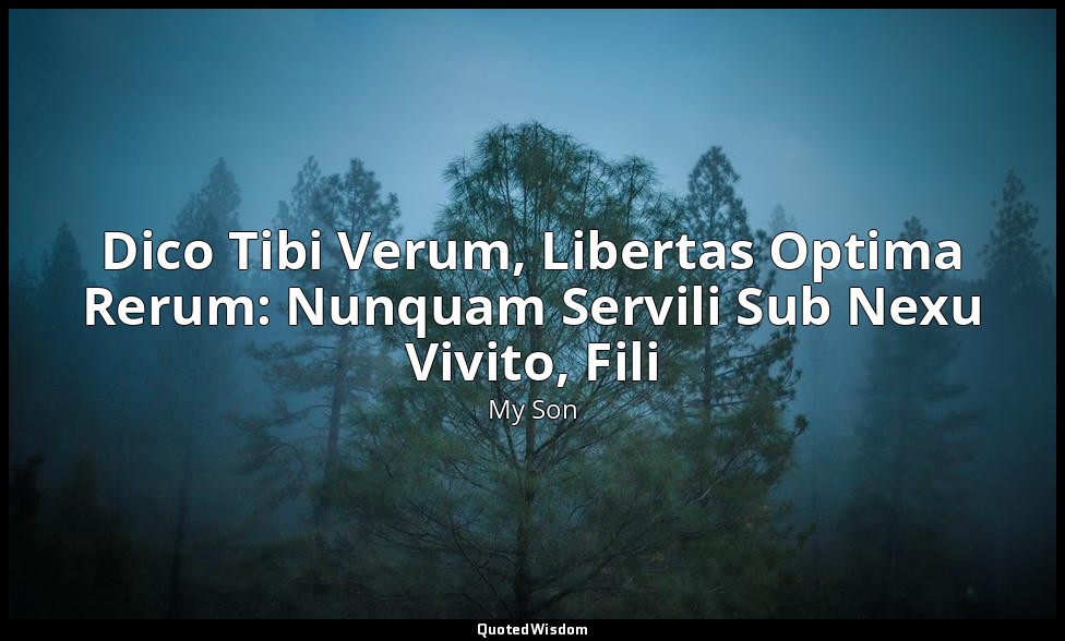 Dico Tibi Verum, Libertas Optima Rerum: Nunquam Servili Sub Nexu Vivito, Fili — My Son