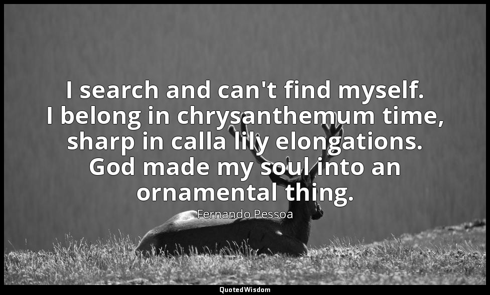 I search and can't find myself. I belong in chrysanthemum time, sharp in calla l — Fernando Pessoa