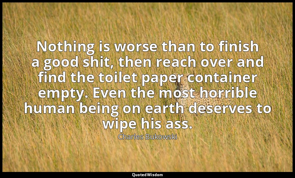 Nothing is worse than to finish a good shit, then reach over and find the toilet — Charles Bukowski