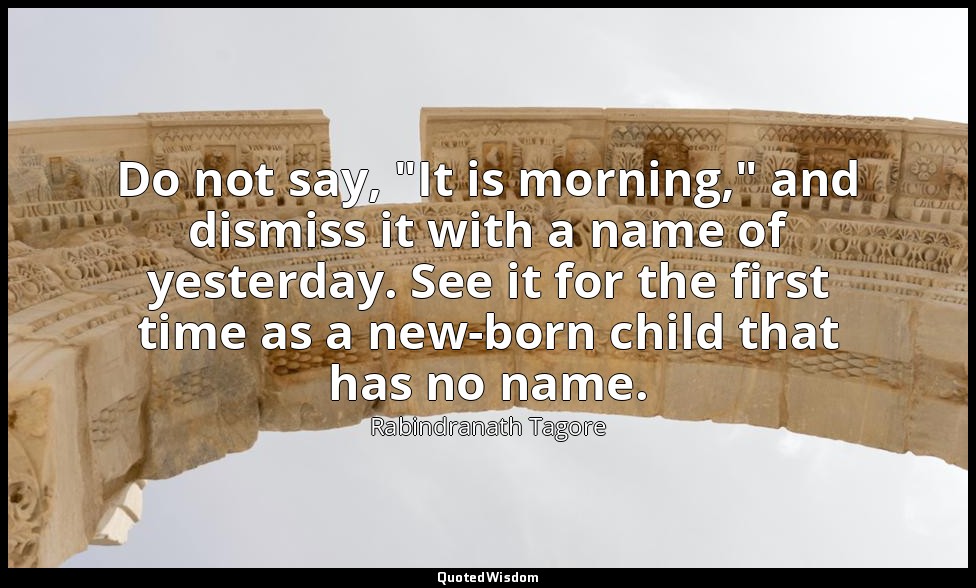 Do not say, "It is morning," and dismiss it with a name of yesterday. See it for — Rabindranath Tagore
