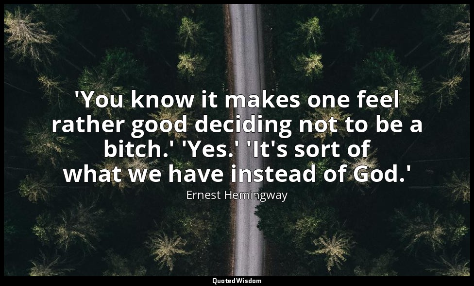 'You know it makes one feel rather good deciding not to be a bitch.' 'Yes.' 'It' — Ernest Hemingway