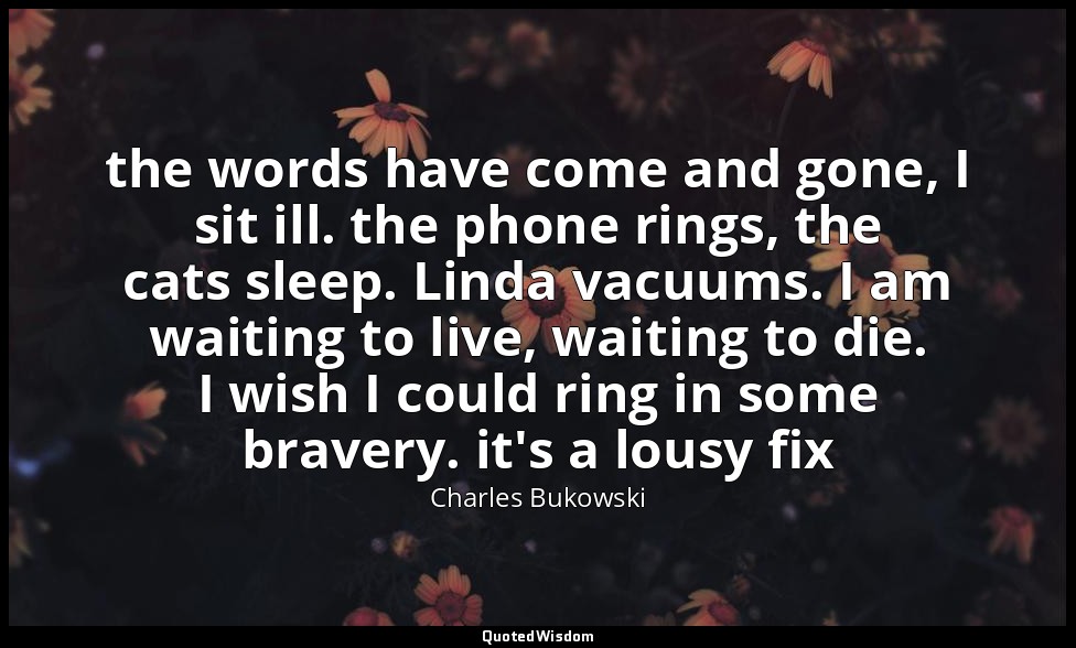 the words have come and gone, I sit ill. the phone rings, the cats sleep. Linda  — Charles Bukowski