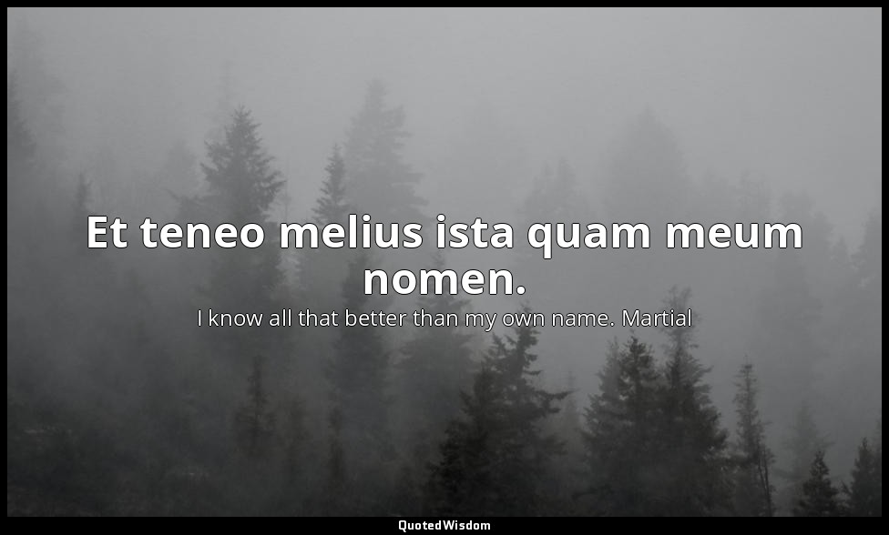 Et teneo melius ista quam meum nomen. — I know all that better than my own name. Martial