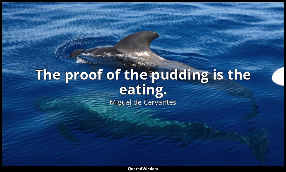 The proof of the pudding is the eating. — Miguel de Cervantes
