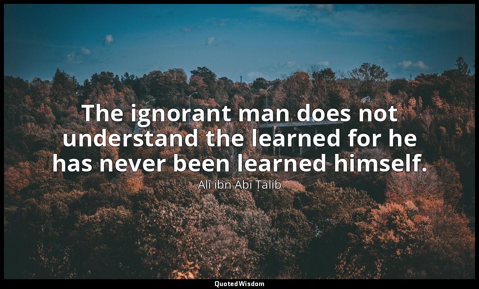 The ignorant man does not understand the learned for he has never been learned h — Alī ibn Abī Ṭālib