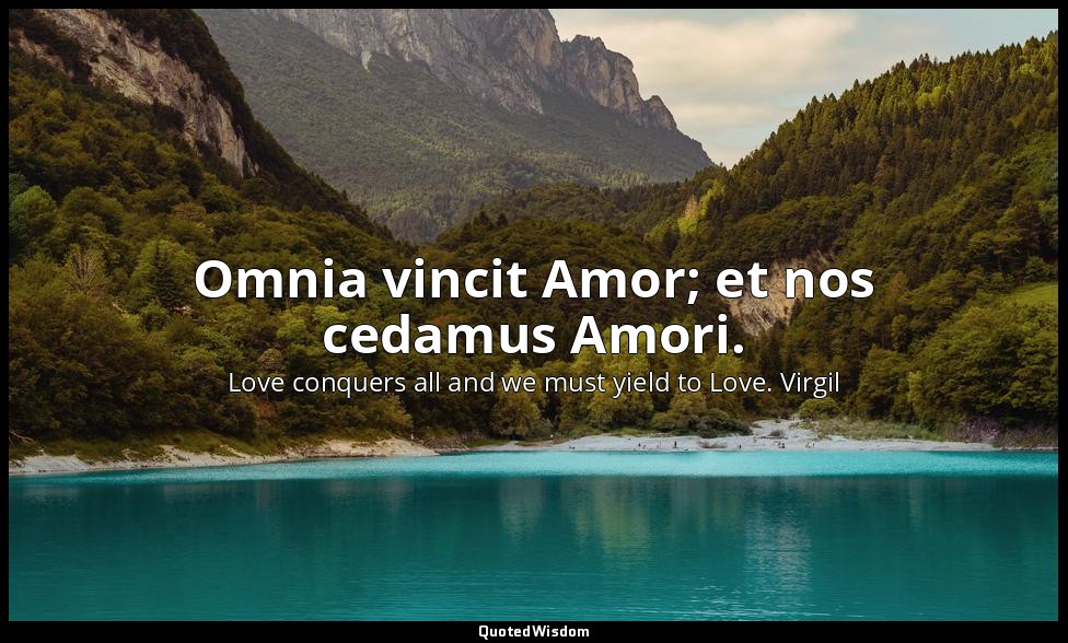 Omnia vincit Amor; et nos cedamus Amori. — Love conquers all and we must yield to Love. Virgil
