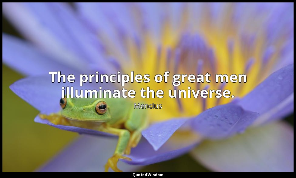 The principles of great men illuminate the universe. — Mencius