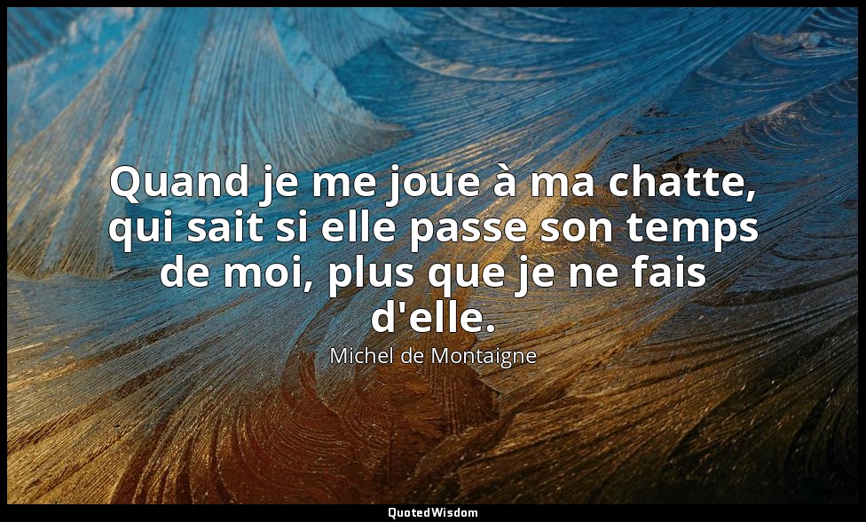 Quand je me joue à ma chatte, qui sait si elle passe son temps de moi, plus que  — Michel de Montaigne