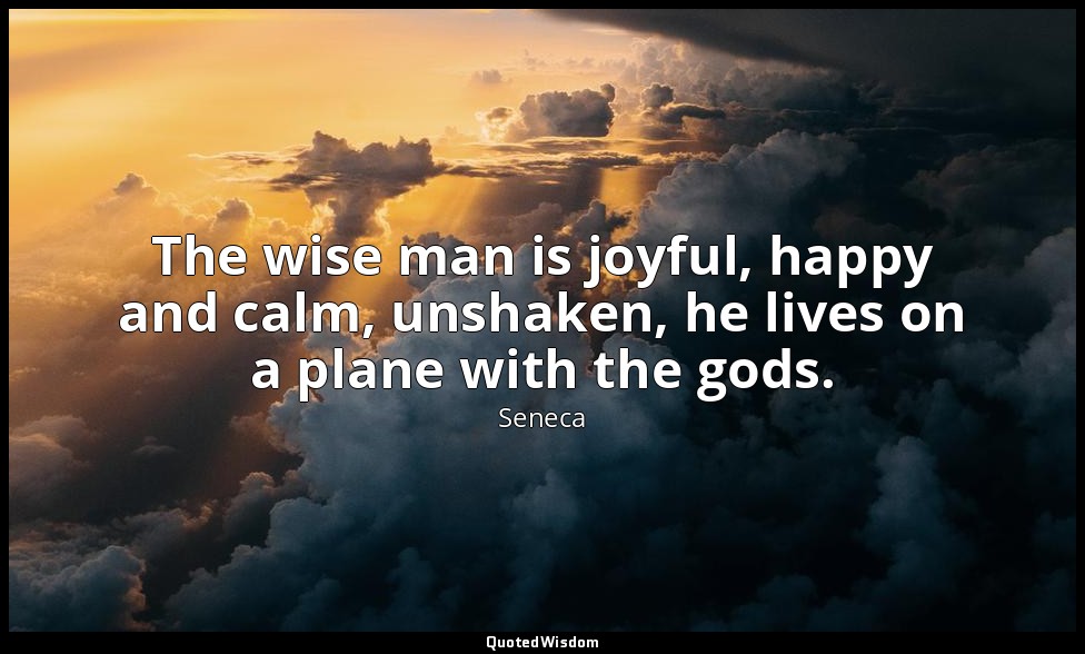 The wise man is joyful, happy and calm, unshaken, he lives on a plane with the g — Seneca