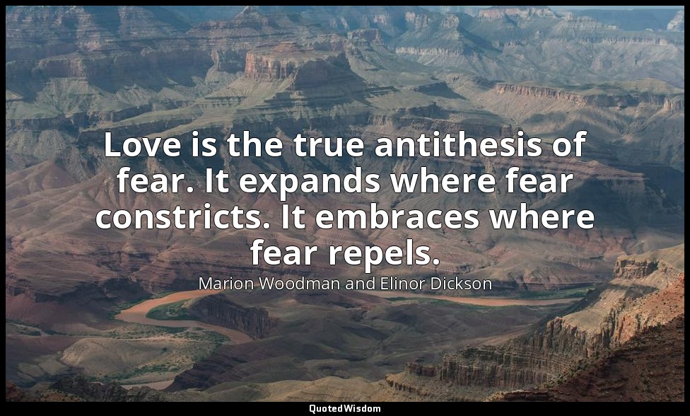Love is the true antithesis of fear. It expands where fear constricts. It embrac — Marion Woodman and Elinor Dickson