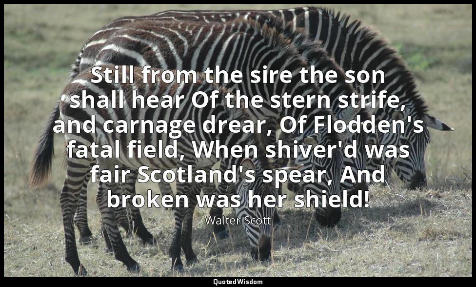 Still from the sire the son shall hear Of the stern strife, and carnage drear, O — Walter Scott