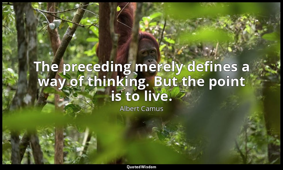 The preceding merely defines a way of thinking. But the point is to live. — Albert Camus