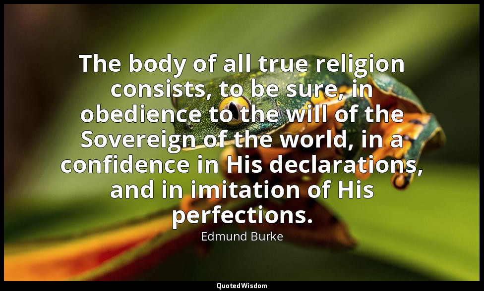 The body of all true religion consists, to be sure, in obedience to the will of  — Edmund Burke