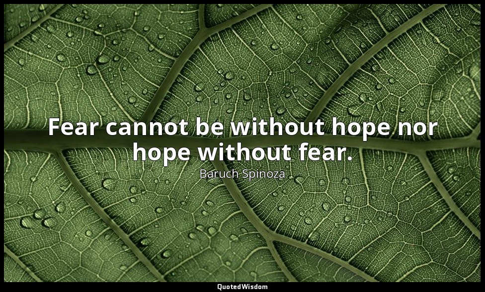 Fear cannot be without hope nor hope without fear. — Baruch Spinoza