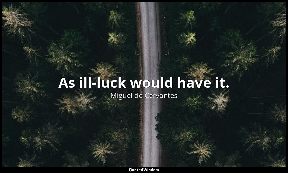 As ill-luck would have it. — Miguel de Cervantes