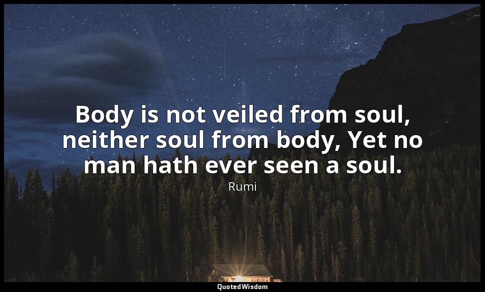 Body is not veiled from soul, neither soul from body, Yet no man hath ever seen  — Rumi