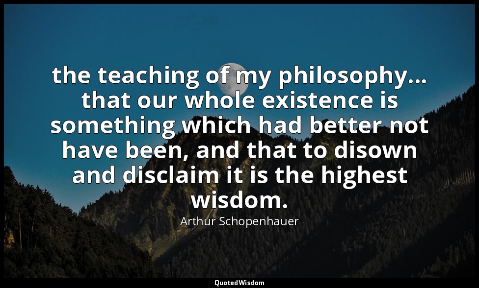 the teaching of my philosophy... that our whole existence is something which had — Arthur Schopenhauer