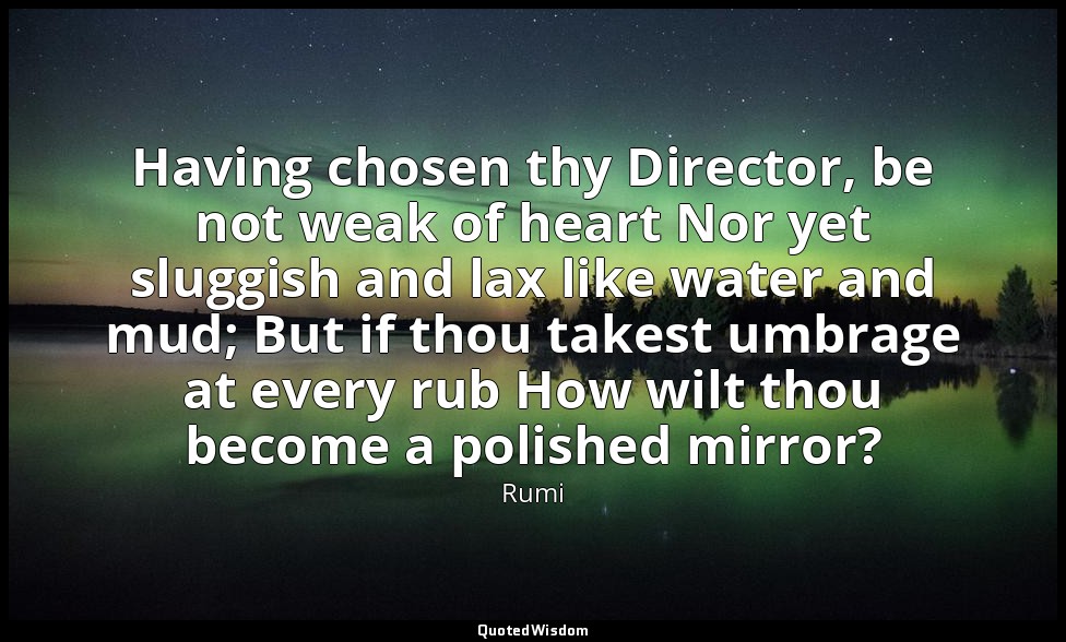 Having chosen thy Director, be not weak of heart Nor yet sluggish and lax like w — Rumi