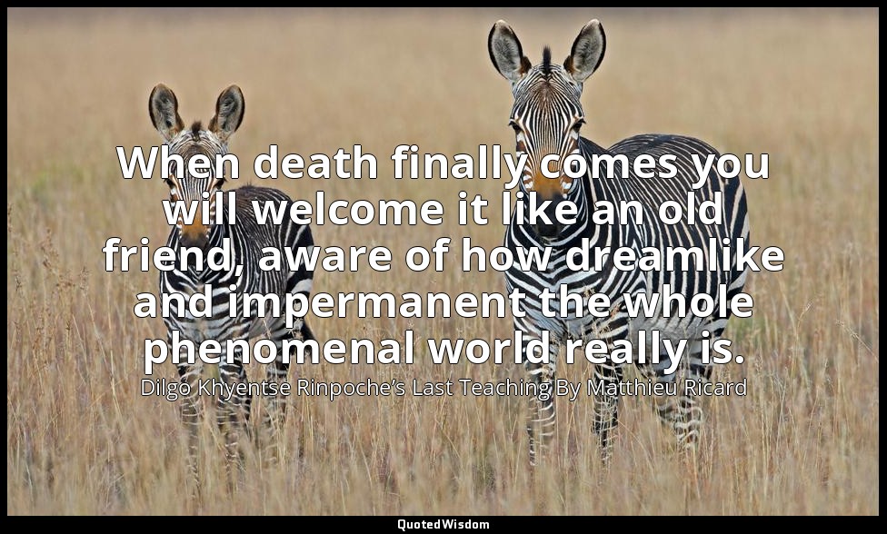 When death finally comes you will welcome it like an old friend, aware of how dr — Dilgo Khyentse Rinpoche’s Last Teaching By Matthieu Ricard