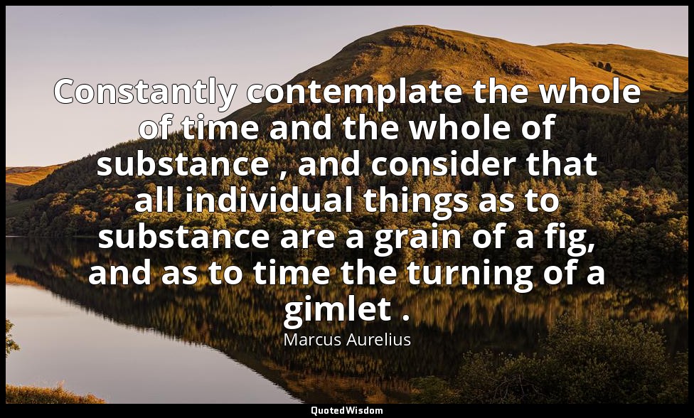 Constantly contemplate the whole of time and the whole of substance , and consid — Marcus Aurelius