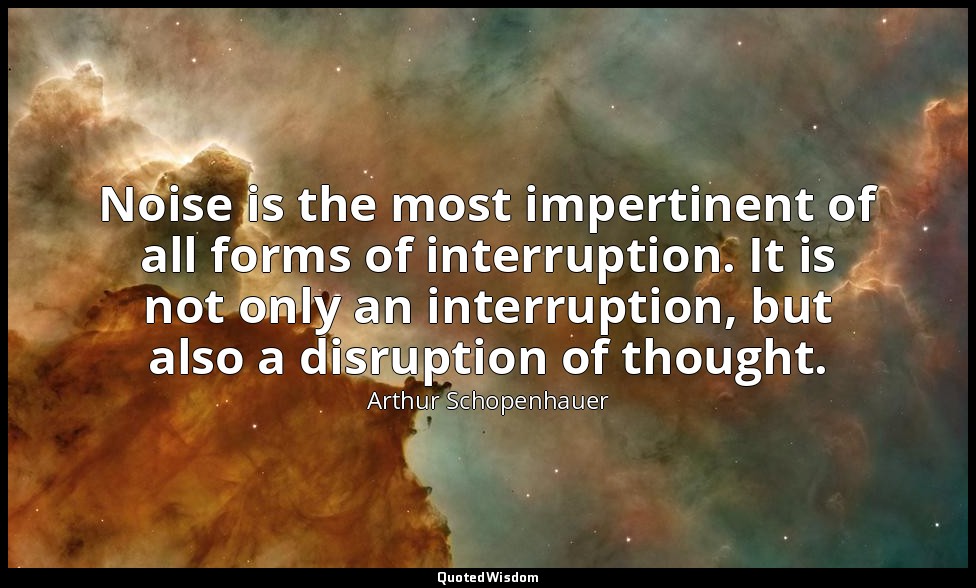 Noise is the most impertinent of all forms of interruption. It is not only an in — Arthur Schopenhauer