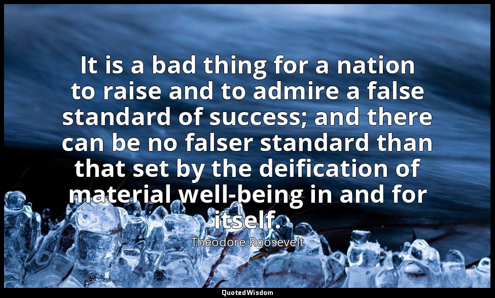It is a bad thing for a nation to raise and to admire a false standard of succes — Theodore Roosevelt