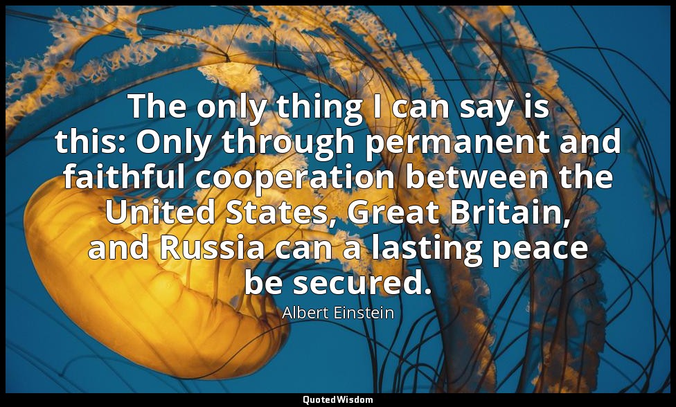 The only thing I can say is this: Only through permanent and faithful cooperatio — Albert Einstein