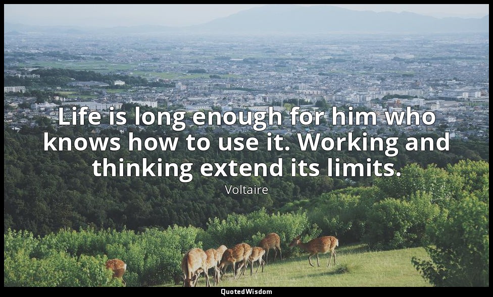 Life is long enough for him who knows how to use it. Working and thinking extend — Voltaire