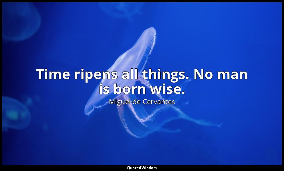 Time ripens all things. No man is born wise. — Miguel de Cervantes