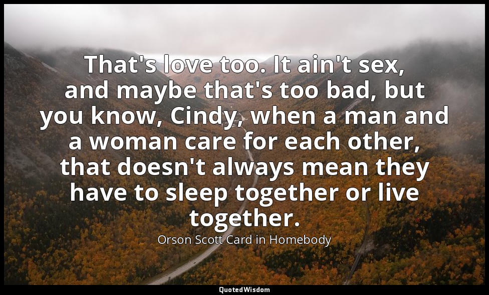That's love too. It ain't sex, and maybe that's too bad, but you know, Cindy, wh — Orson Scott Card in Homebody