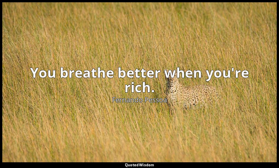 You breathe better when you're rich. — Fernando Pessoa