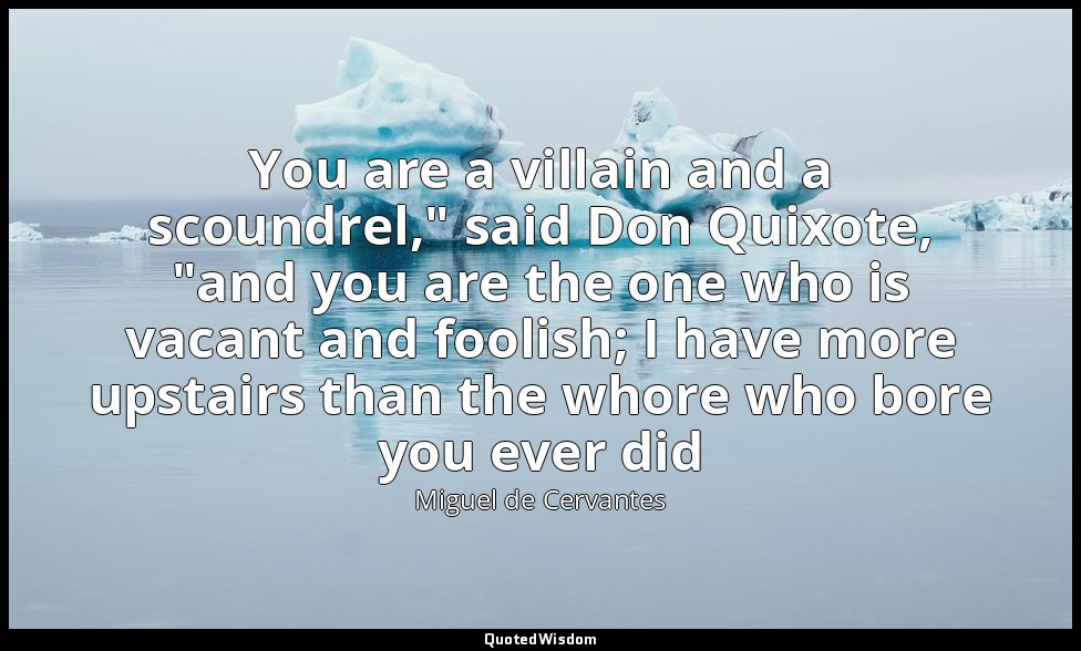 You are a villain and a scoundrel," said Don Quixote, "and you are the one who i — Miguel de Cervantes