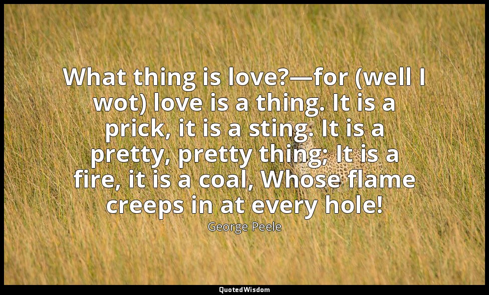 What thing is love?—for (well I wot) love is a thing. It is a prick, it is a sti — George Peele