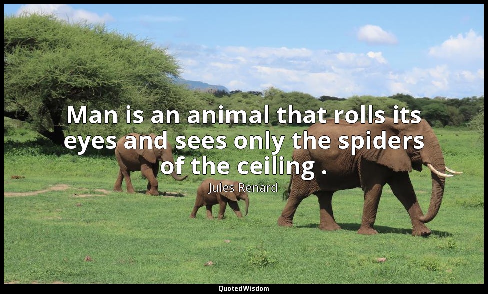 Man is an animal that rolls its eyes and sees only the spiders of the ceiling . — Jules Renard