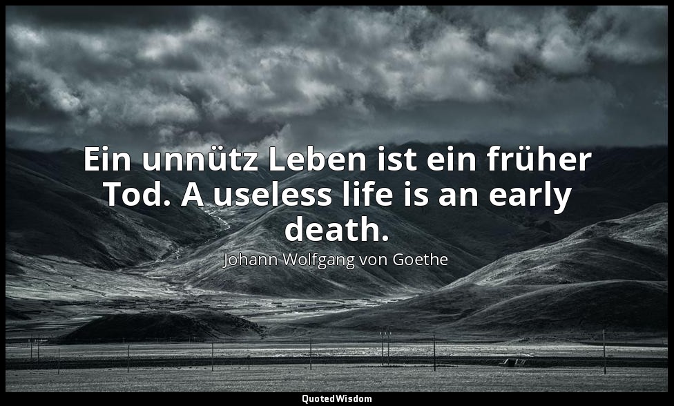Ein unnütz Leben ist ein früher Tod. A useless life is an early death. — Johann Wolfgang von Goethe