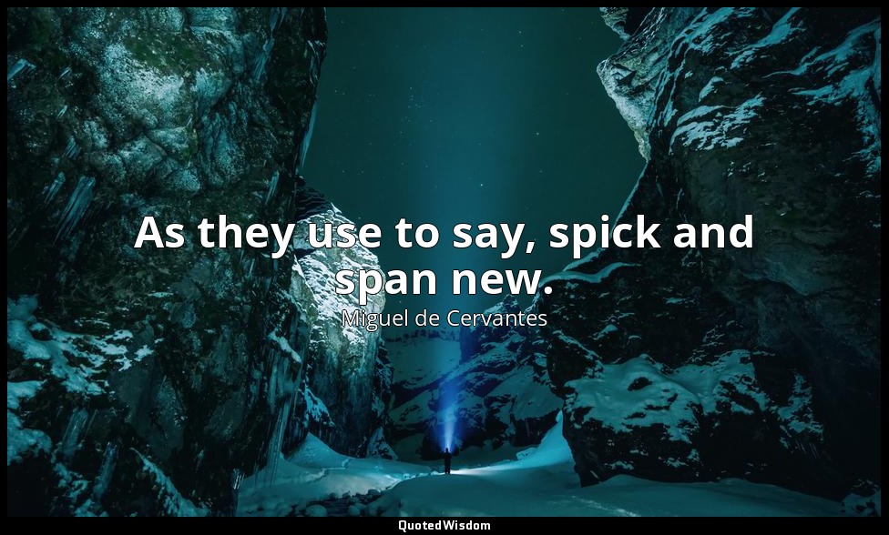 As they use to say, spick and span new. — Miguel de Cervantes