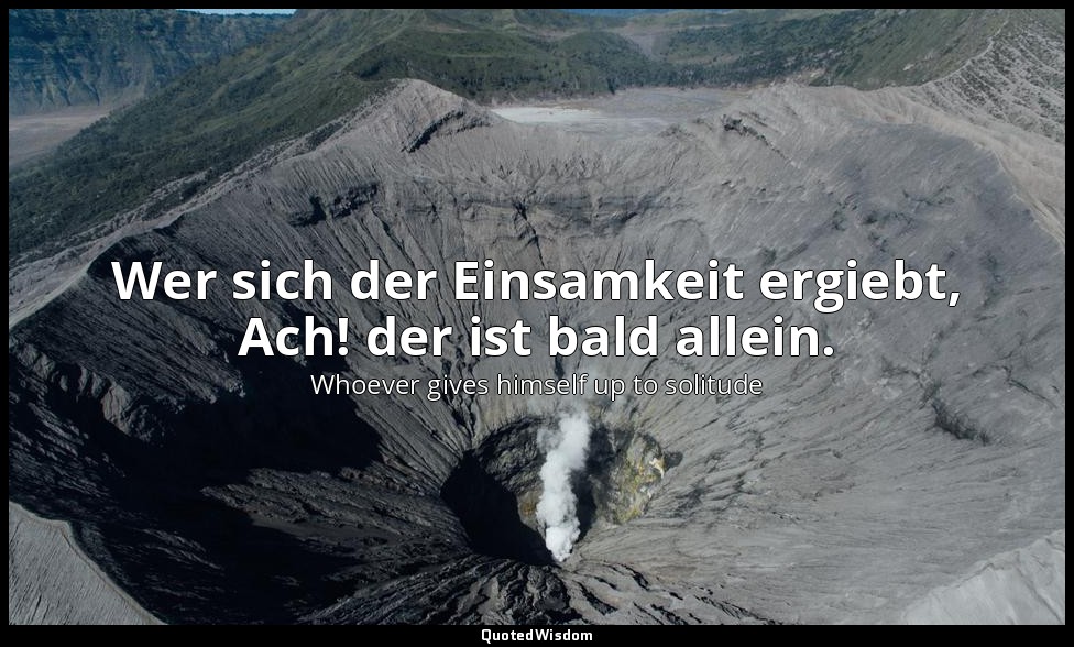 Wer sich der Einsamkeit ergiebt, Ach! der ist bald allein. — Whoever gives himself up to solitude