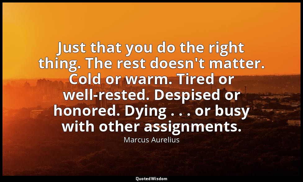 Just that you do the right thing. The rest doesn't matter. Cold or warm. Tired o — Marcus Aurelius