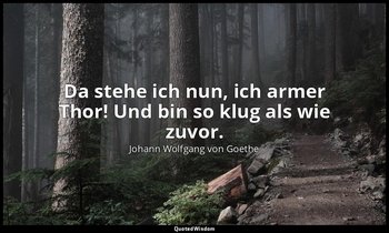 Da stehe ich nun, ich armer Thor! Und bin so klug als wie zuvor. — Johann Wolfgang von Goethe