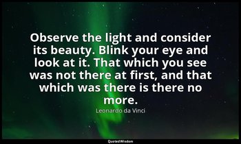 Observe the light and consider its beauty. Blink your eye and look at it. That w — Leonardo da Vinci