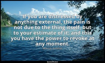 If you are distressed by anything external, the pain is not due to the thing its — Marcus Aurelius