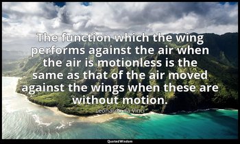 The function which the wing performs against the air when the air is motionless  — Leonardo da Vinci