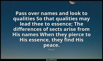 Pass over names and look to qualities So that qualities may lead thee to essence — Rumi
