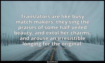 Translators are like busy match-makers: they sing the praises of some half-veile — Johann Wolfgang von Goethe