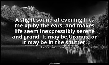 A slight sound at evening lifts me up by the ears, and makes life seem inexpress — Henry David Thoreau