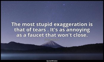 The most stupid exaggeration is that of tears . It's as annoying as a faucet tha — Jules Renard